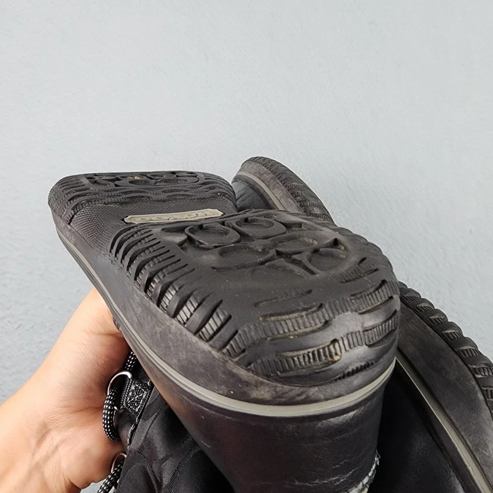 Coach Shaine Snow Boots Womens Size 7 Black Leather Winter Faux Fur Lace Up